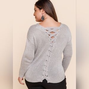 Poof Apparel Lattice Back Sweater NWOT